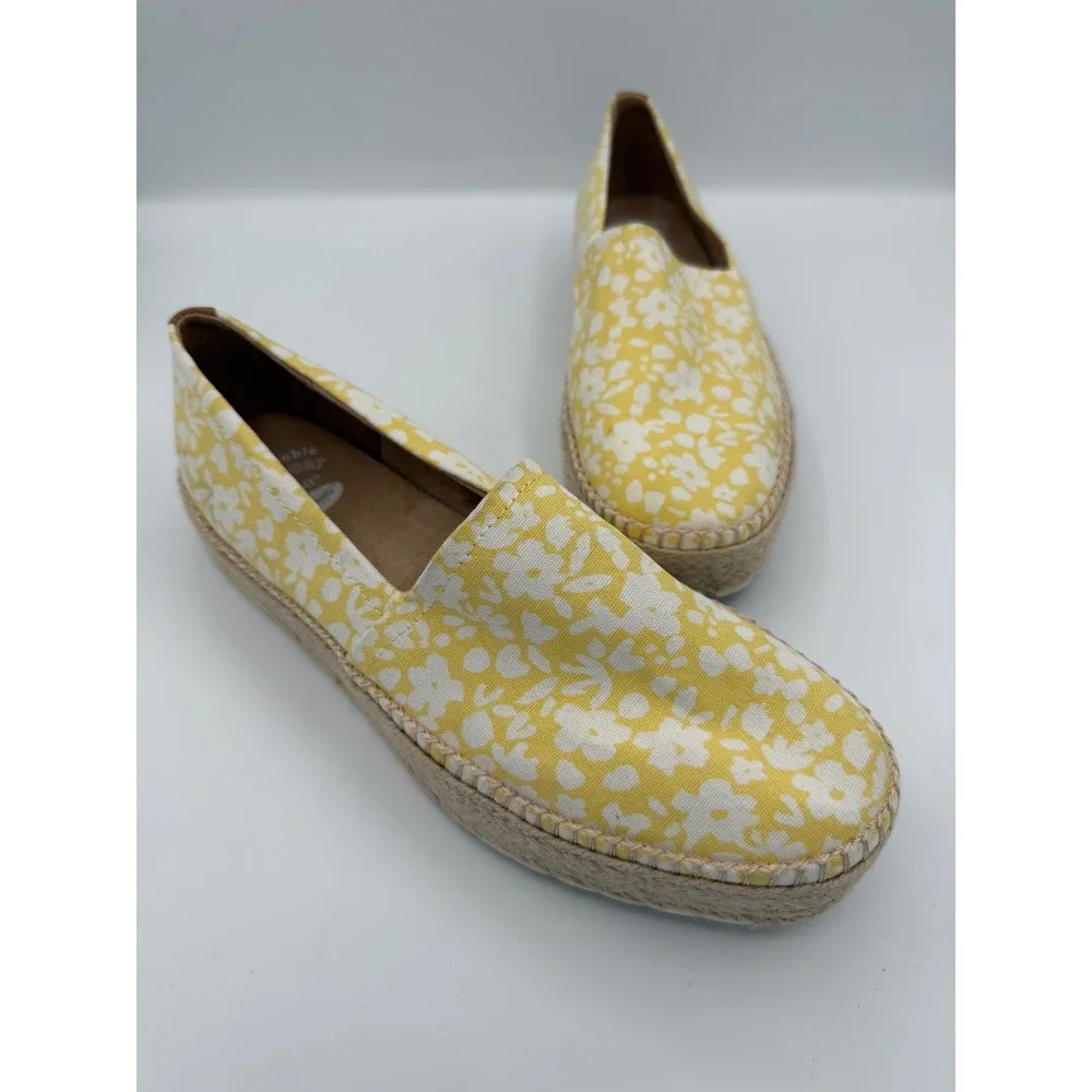 Dr. Scholls Sunray Espadrille Womens 8M Yellow Floral Slip On Platform comfort